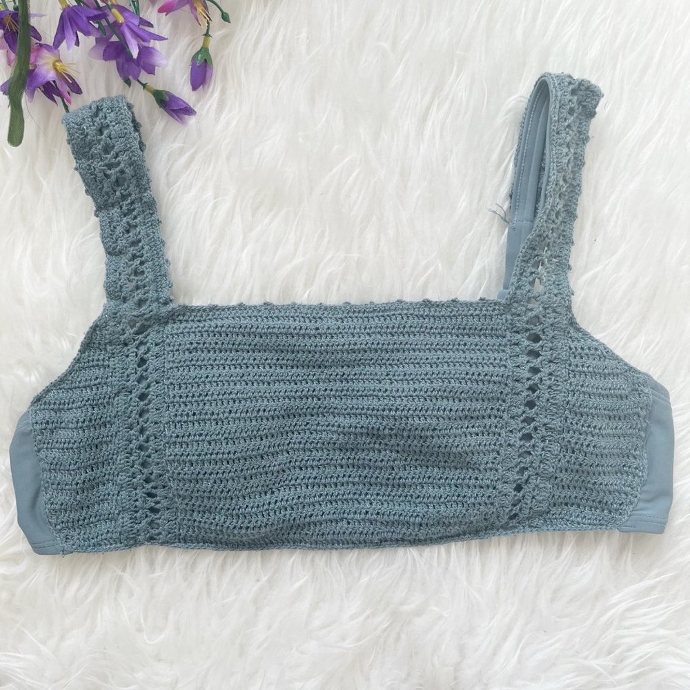 🛍️ Hula Honey Crocheted Square Neck Swimsuit Top Size Large Green Bikini